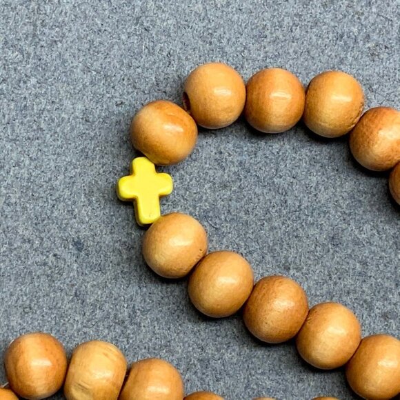 Wooden Beaded Bracelet Lot of 3 Multicolor Cross Tassels BoHo Hippie Religious - Picture 4 of 7